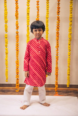 Red Lehariya Boys kurta set