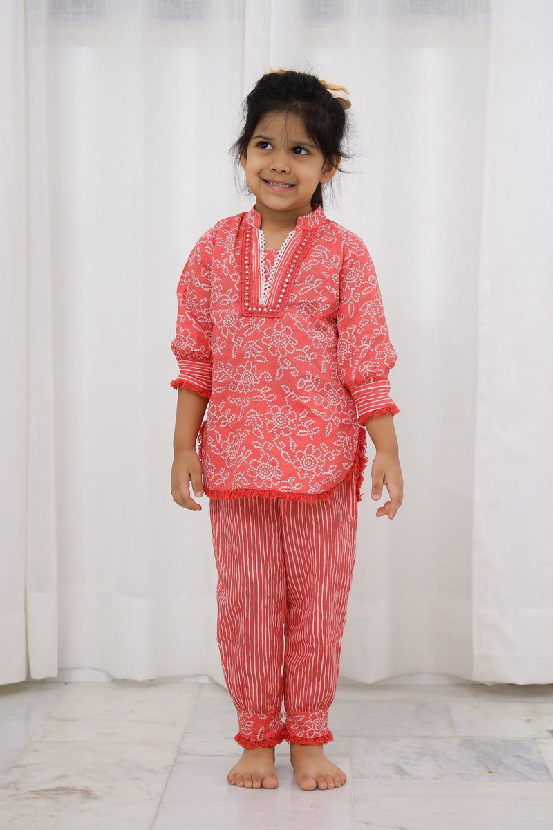 Orange Bandhani kurti salwar