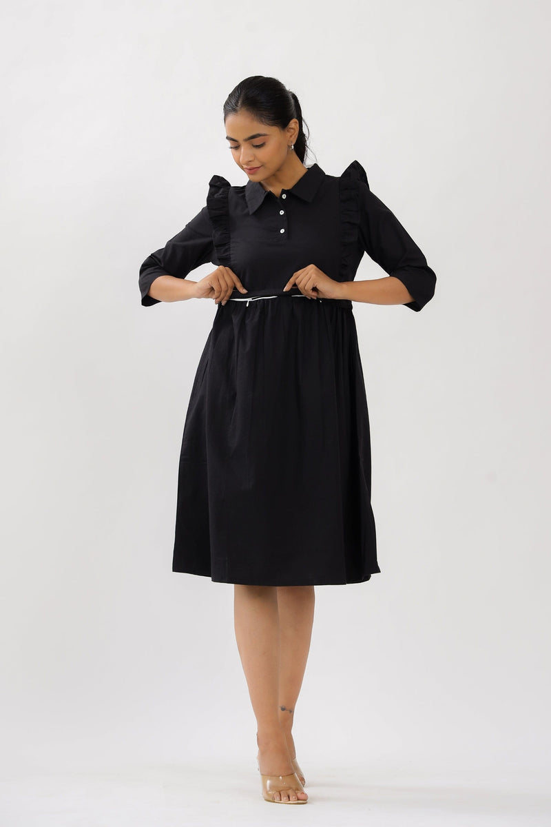 Solid Black Maternity Midi Dress