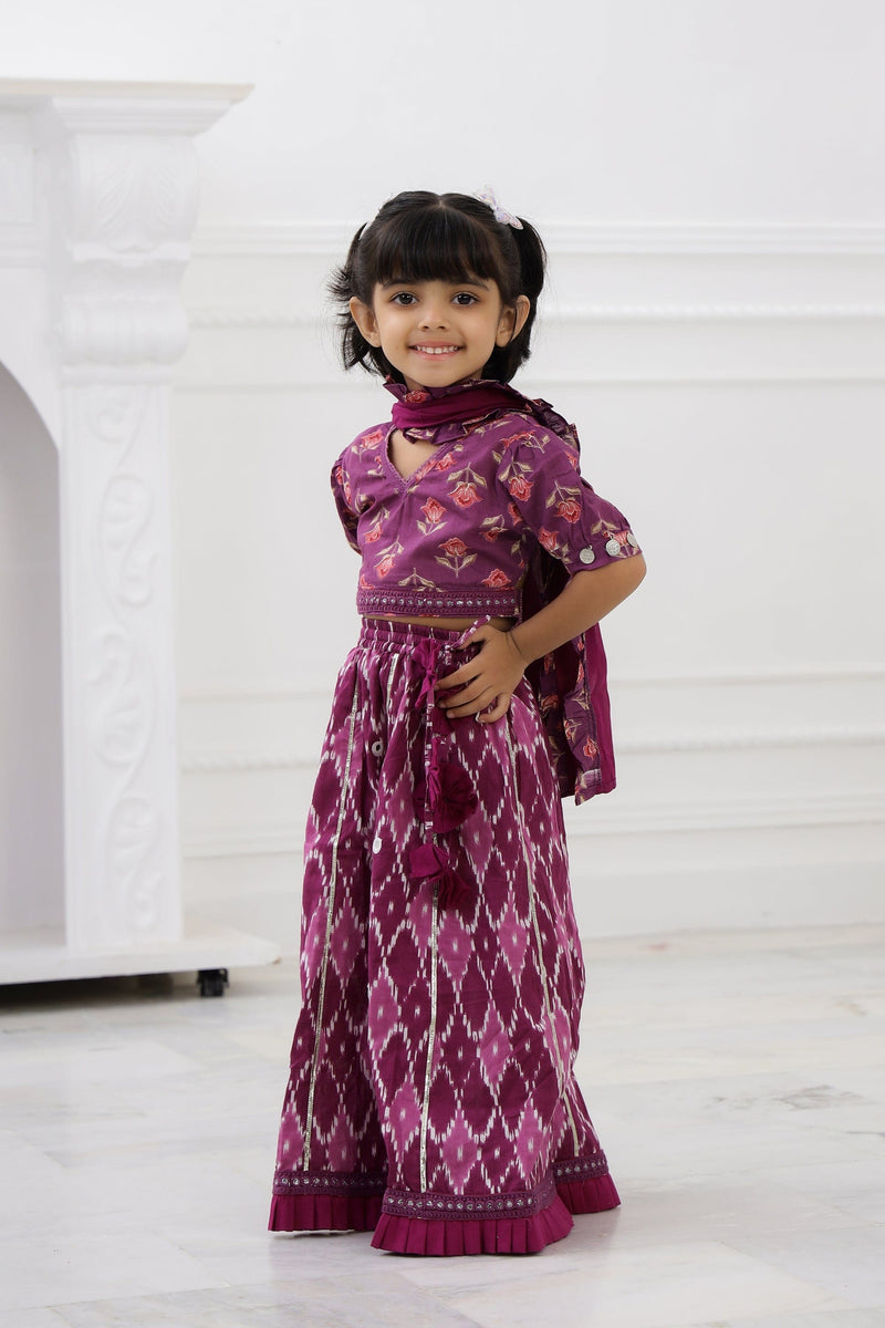 burgundy Rose print lehenga