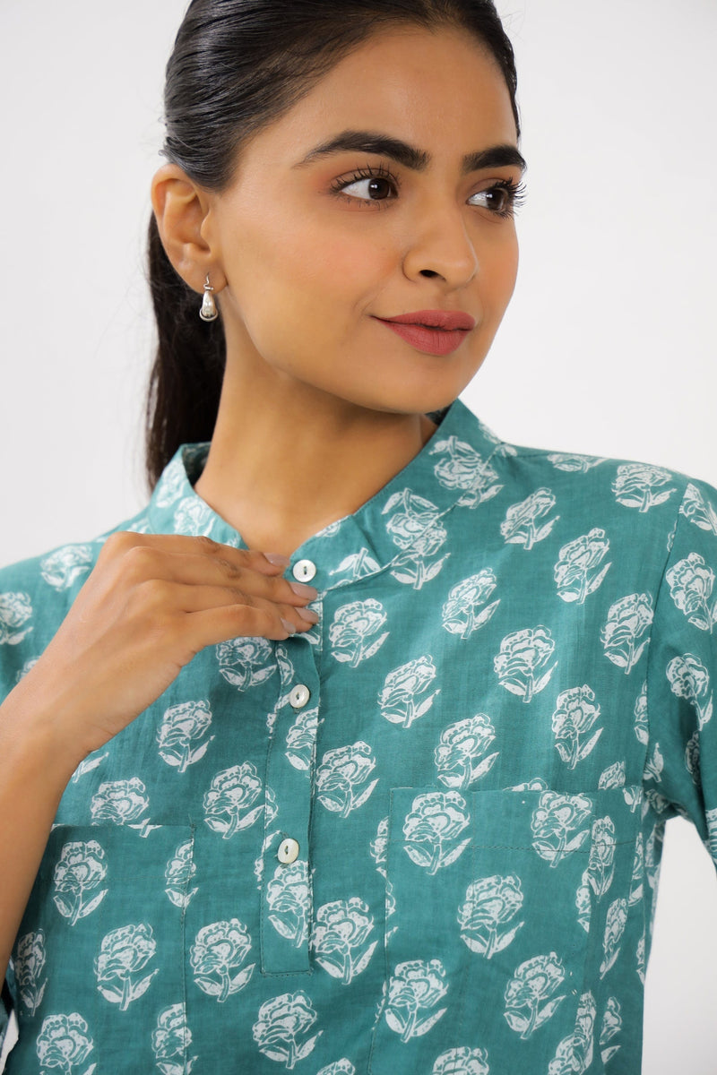 Pine Green Rose Maternity Top