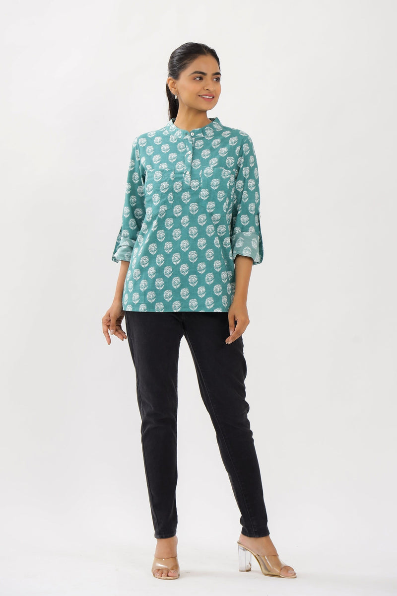 Pine Green Rose Maternity Top