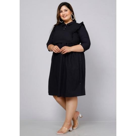 Solid Black Maternity Midi Dress