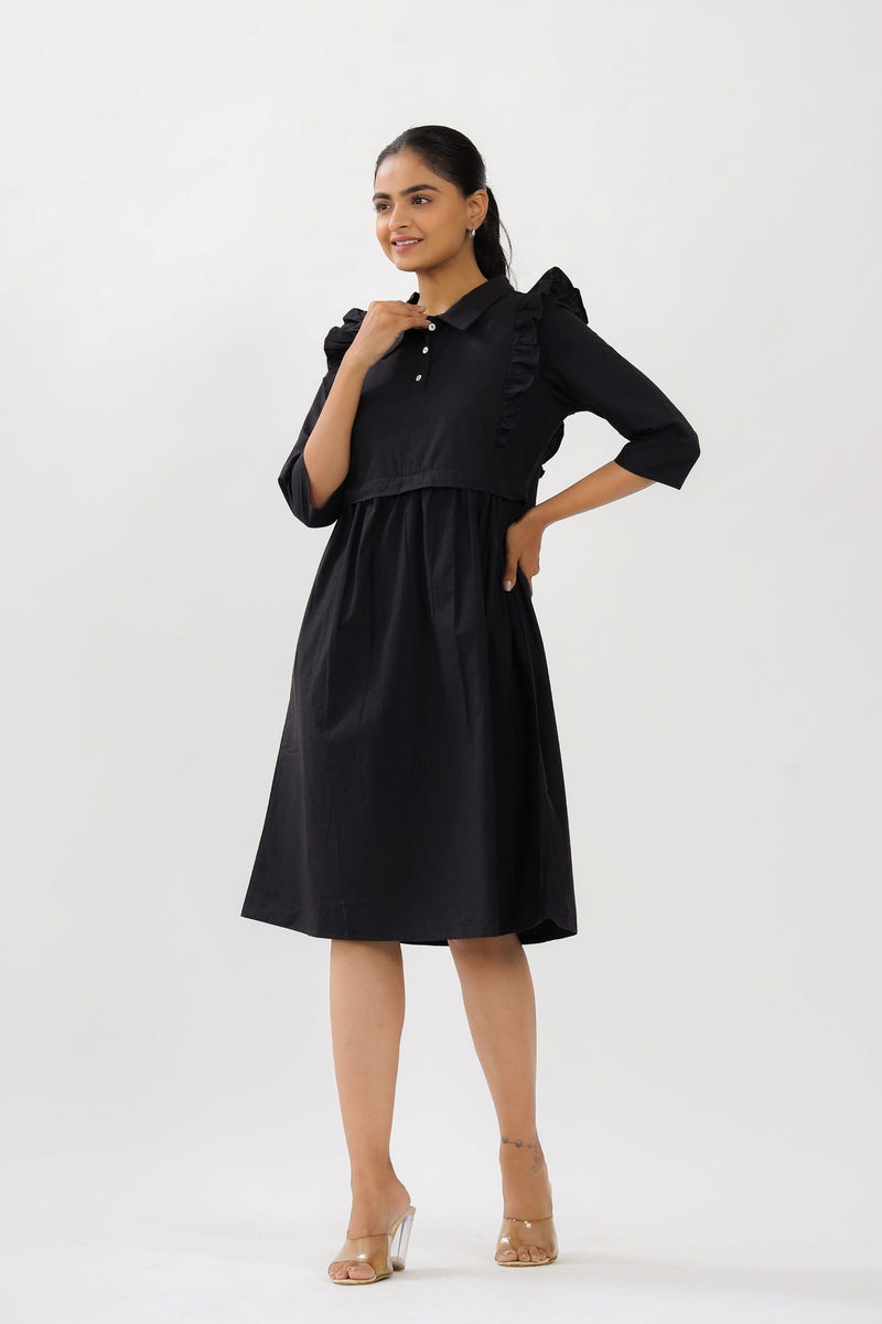 Solid Black Maternity Midi Dress