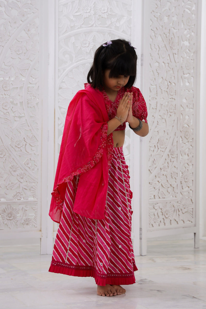 Pink Lehriya Lehenga