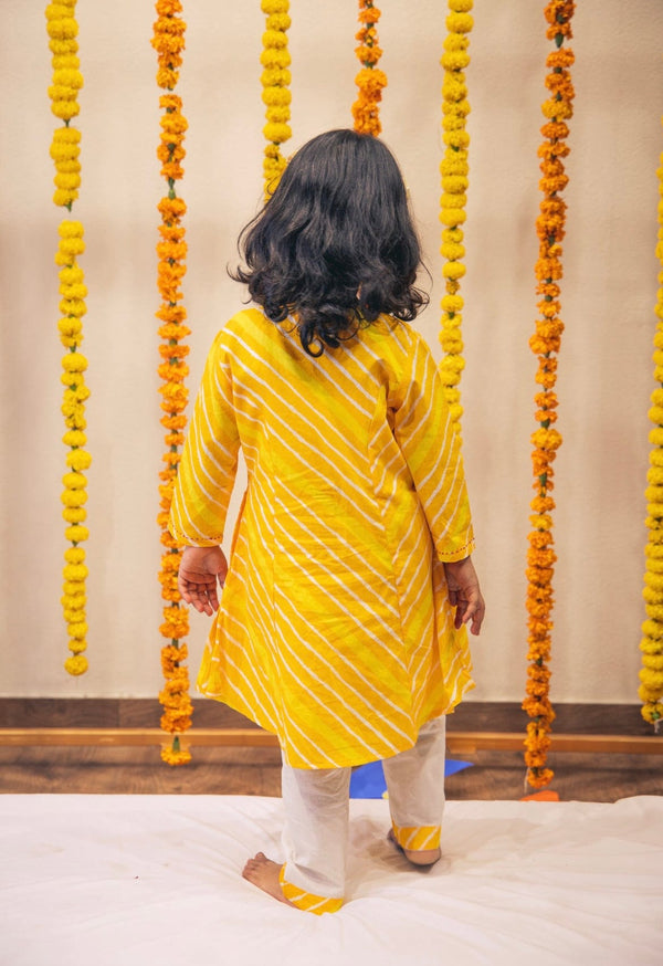 Yellow Lehariya Kurti Set