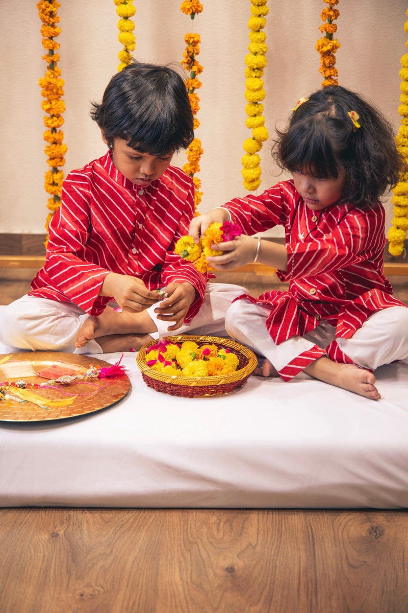 Red Lehariya Boys kurta set