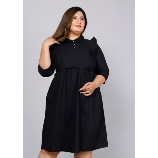 Solid Black Maternity Midi Dress