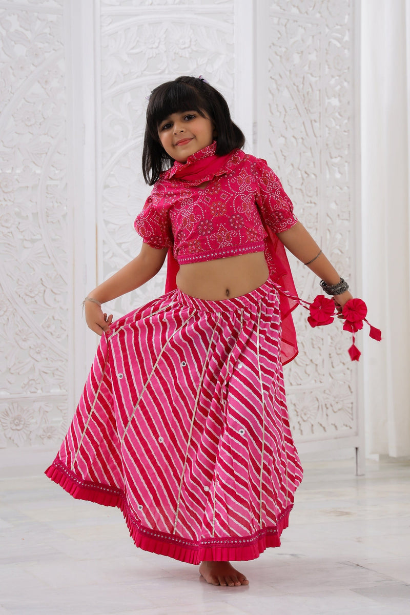 Pink Lehriya Lehenga