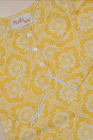 Yellow Damask Girls Kurti Set