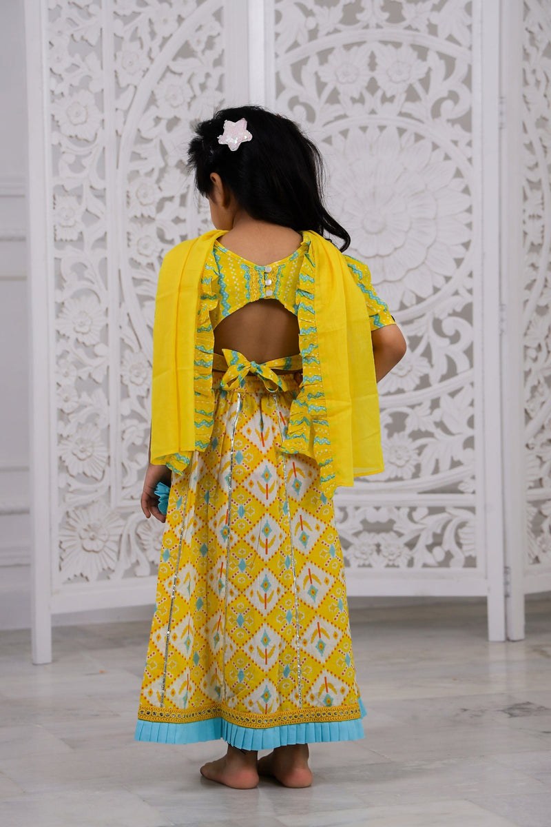 yellow Sky Blue Lehenga