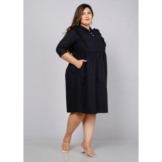 Solid Black Maternity Midi Dress