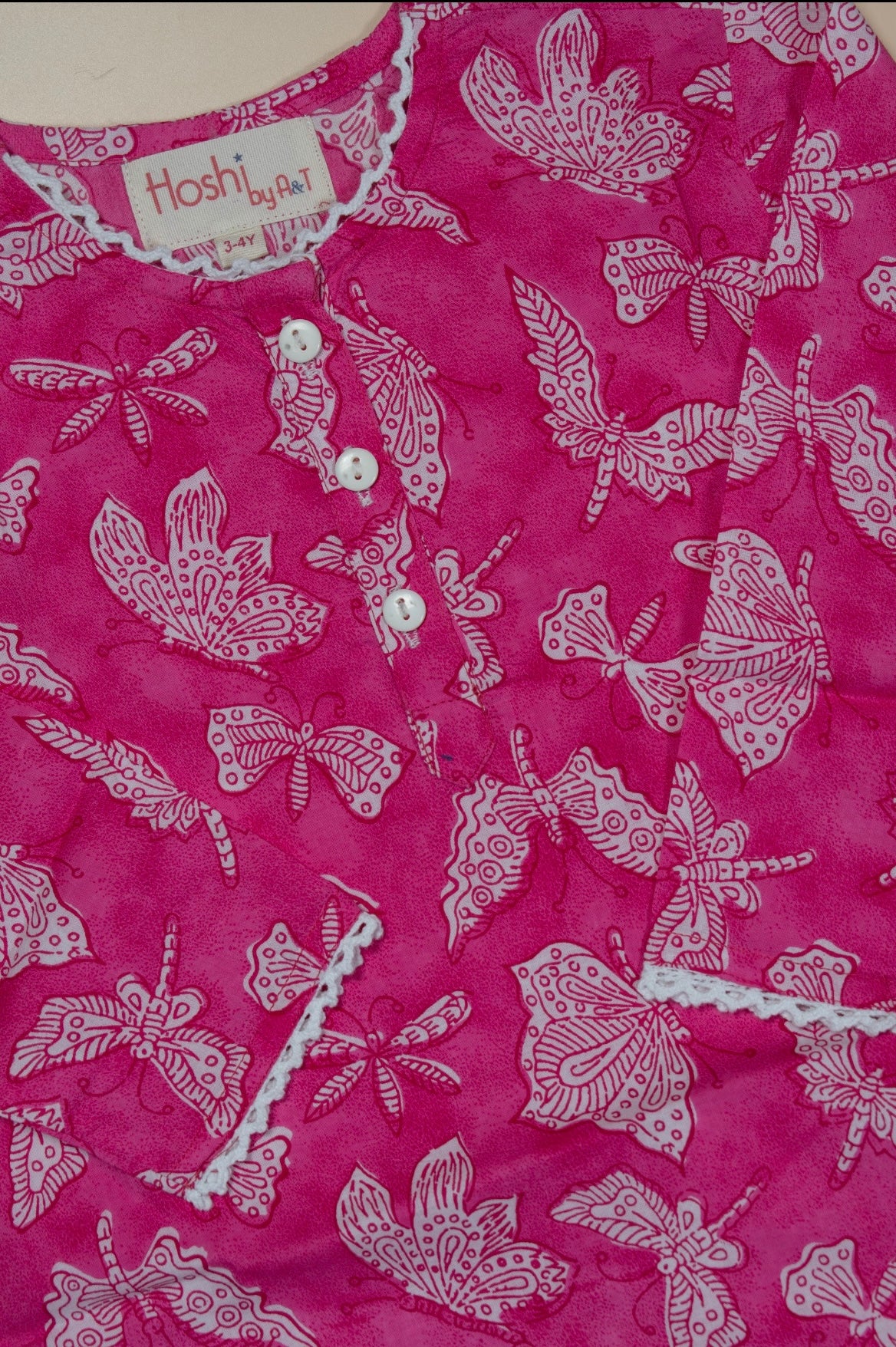 Pink Butterfly Girls Kurti Set