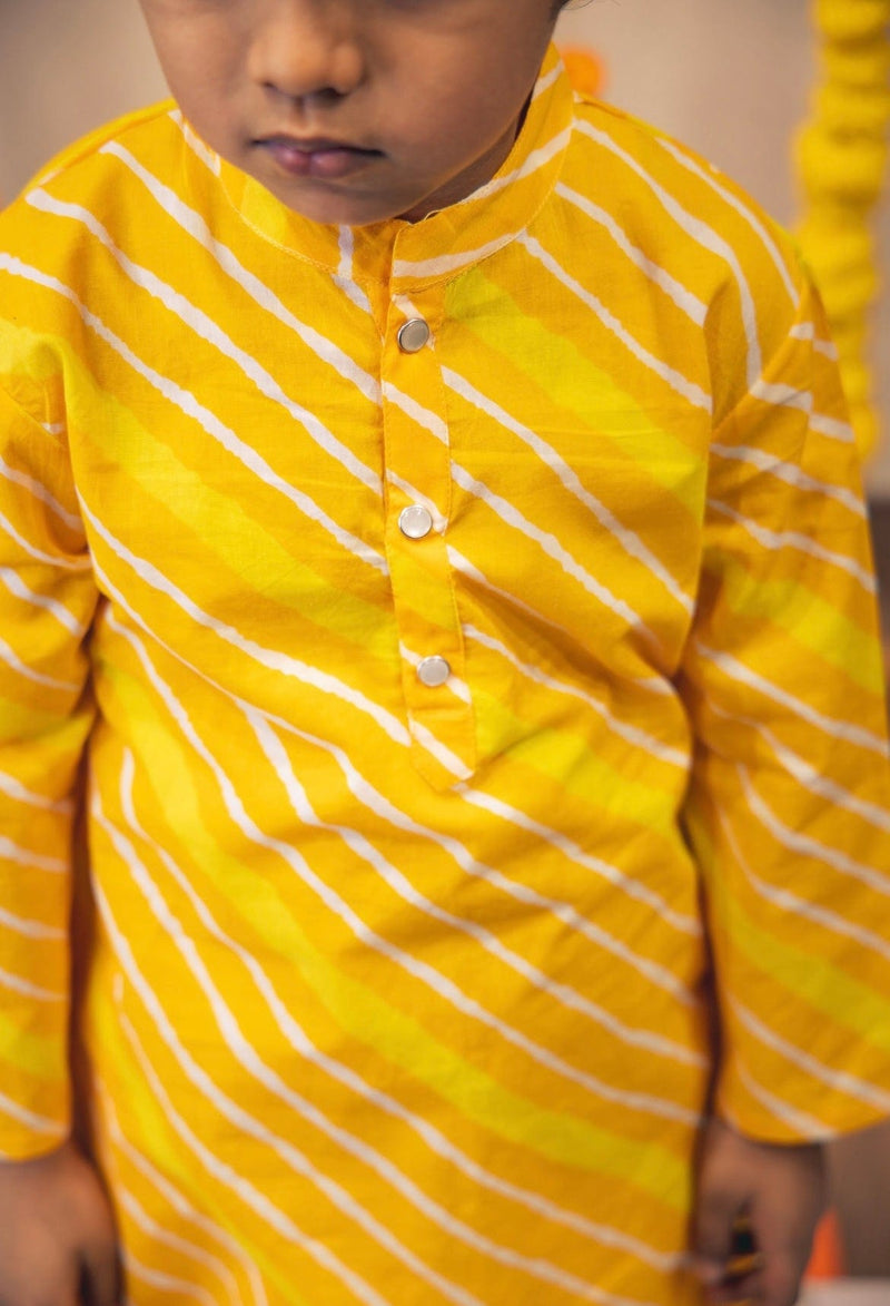 Yellow Lehariya Boys kurta set