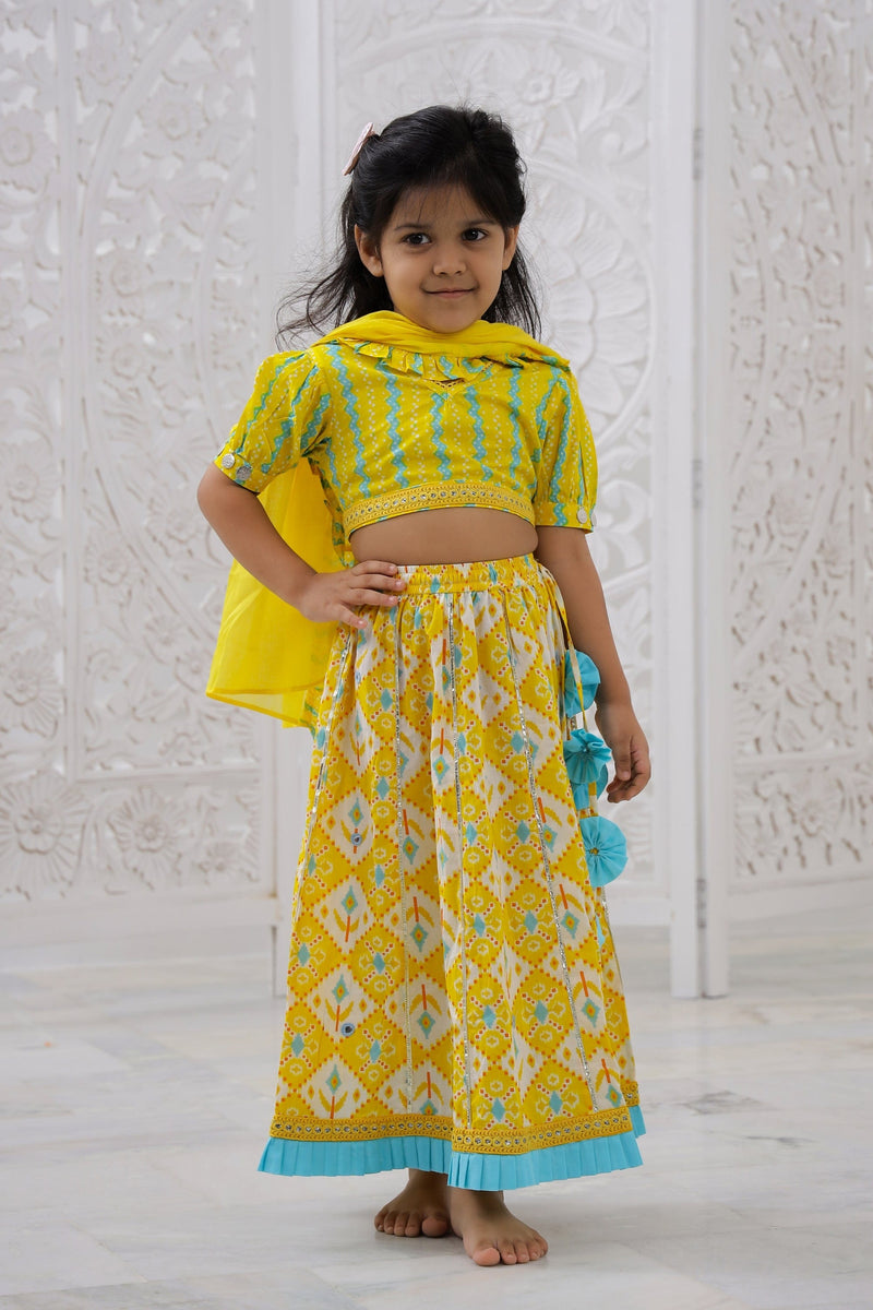 yellow Sky Blue Lehenga