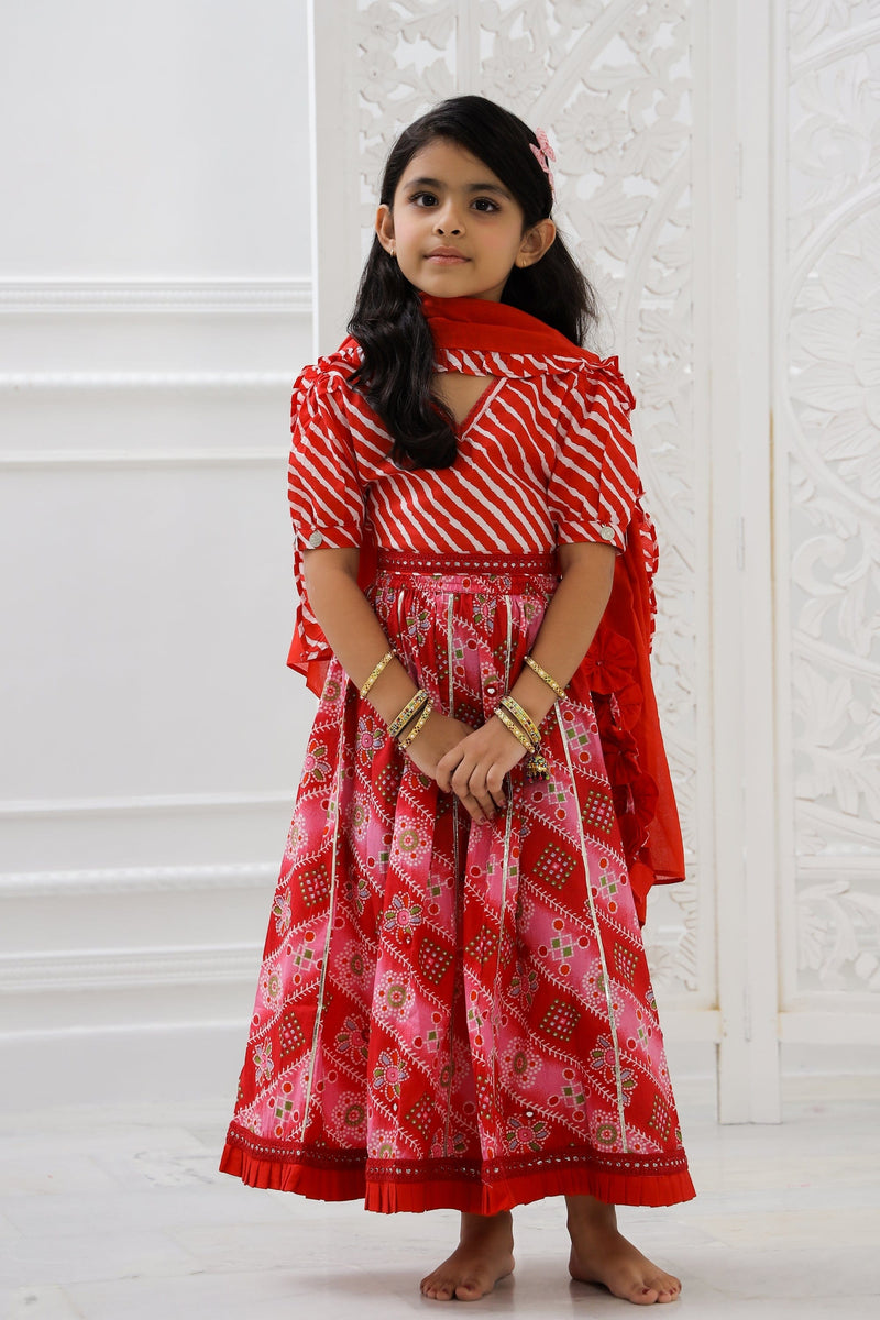 Red Lehriya Lehenga