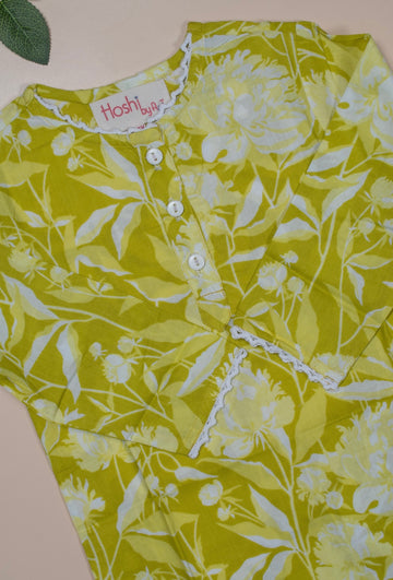 Neon floral printed Girls Kurti Set