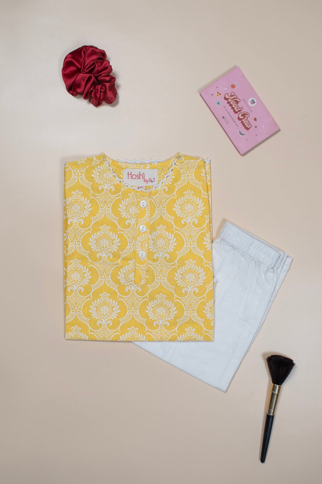 Yellow Damask Girls Kurti Set