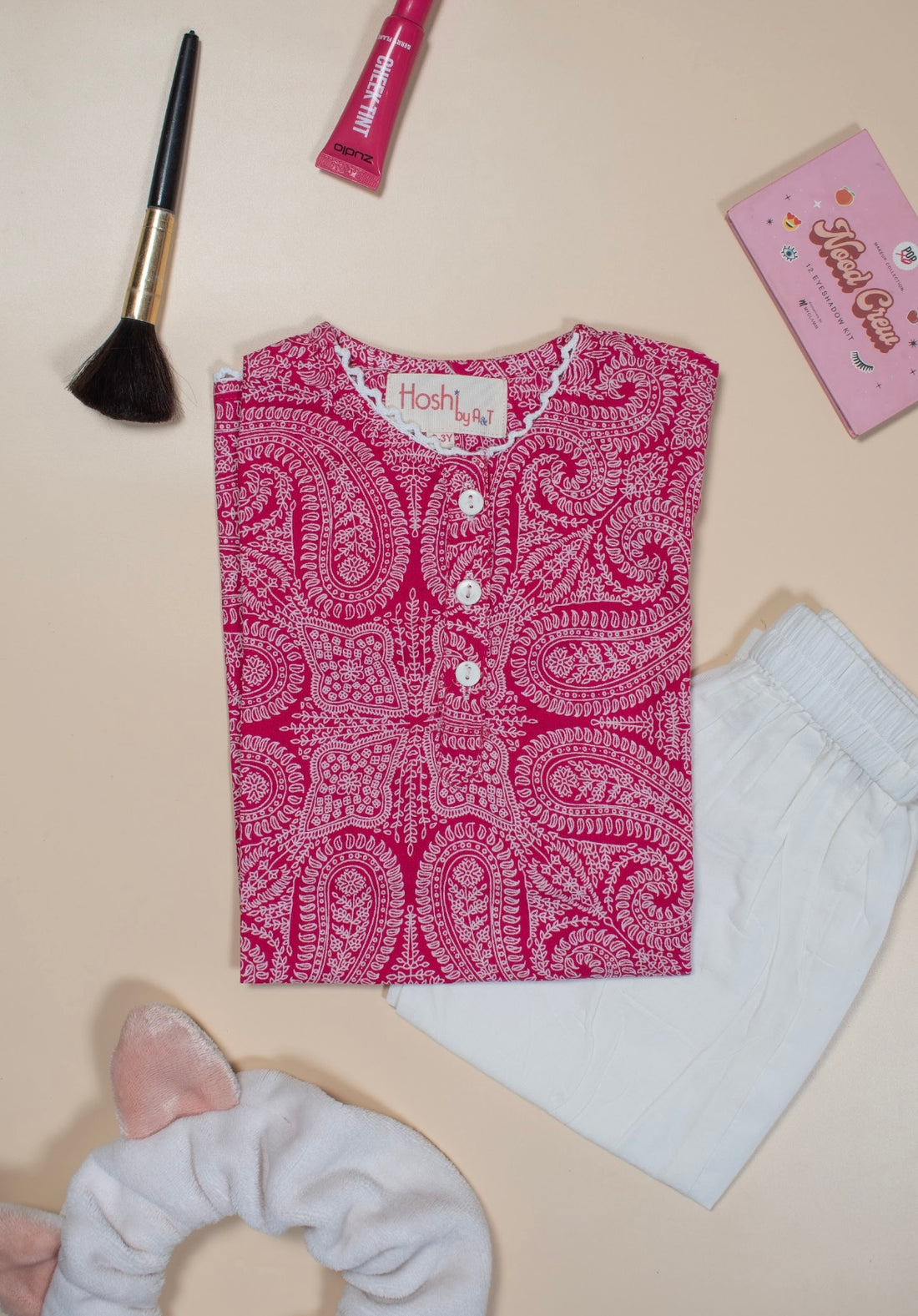 Pink Paisley Girls Kurti Set