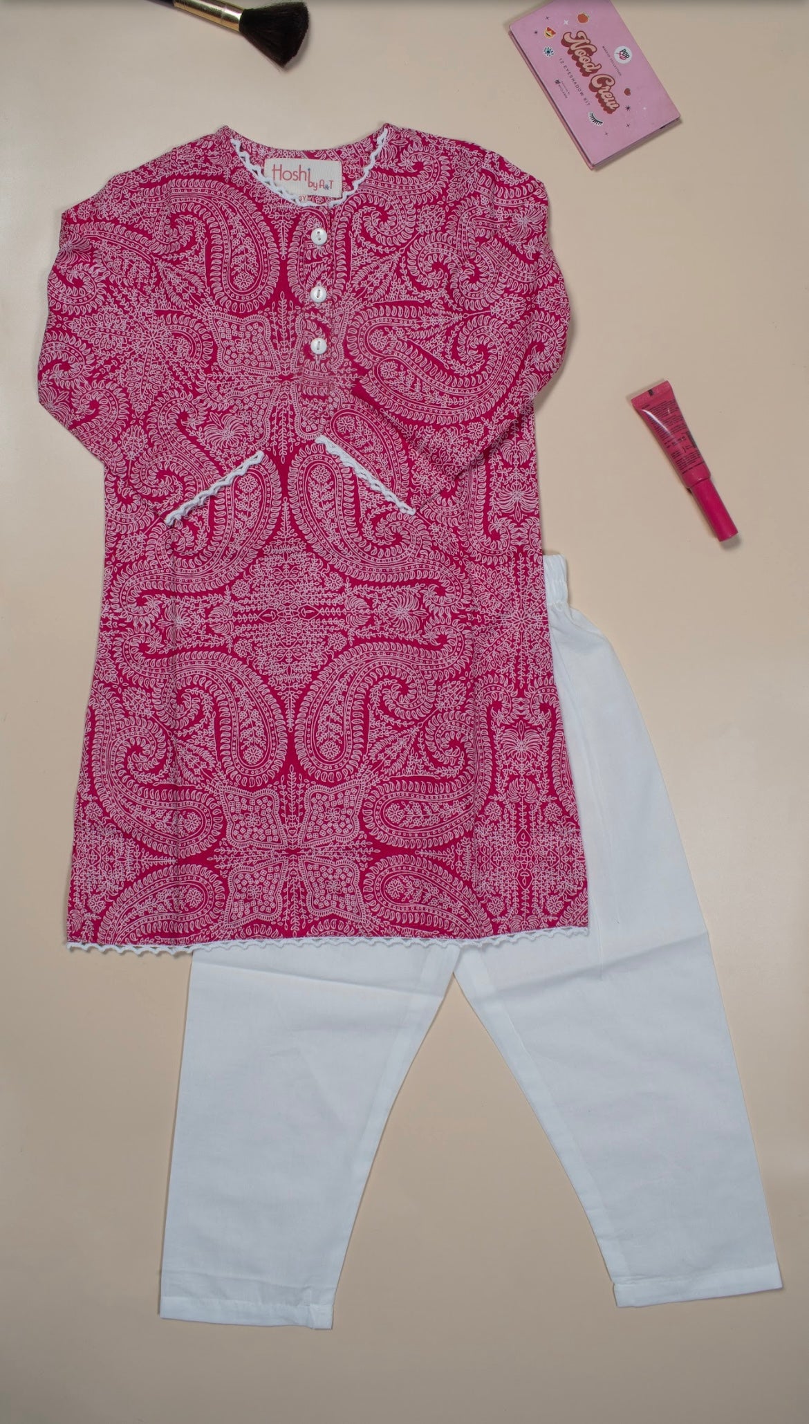 Pink Paisley Girls Kurti Set
