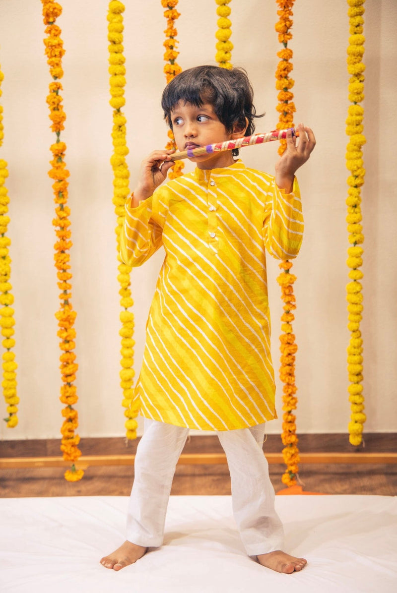 Yellow Lehariya Boys kurta set