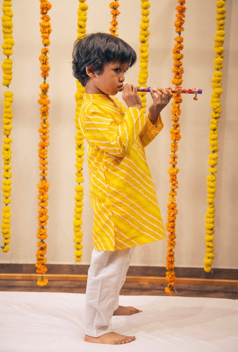 Yellow Lehariya Boys kurta set