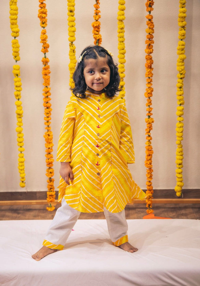 Yellow Lehariya Kurti Set