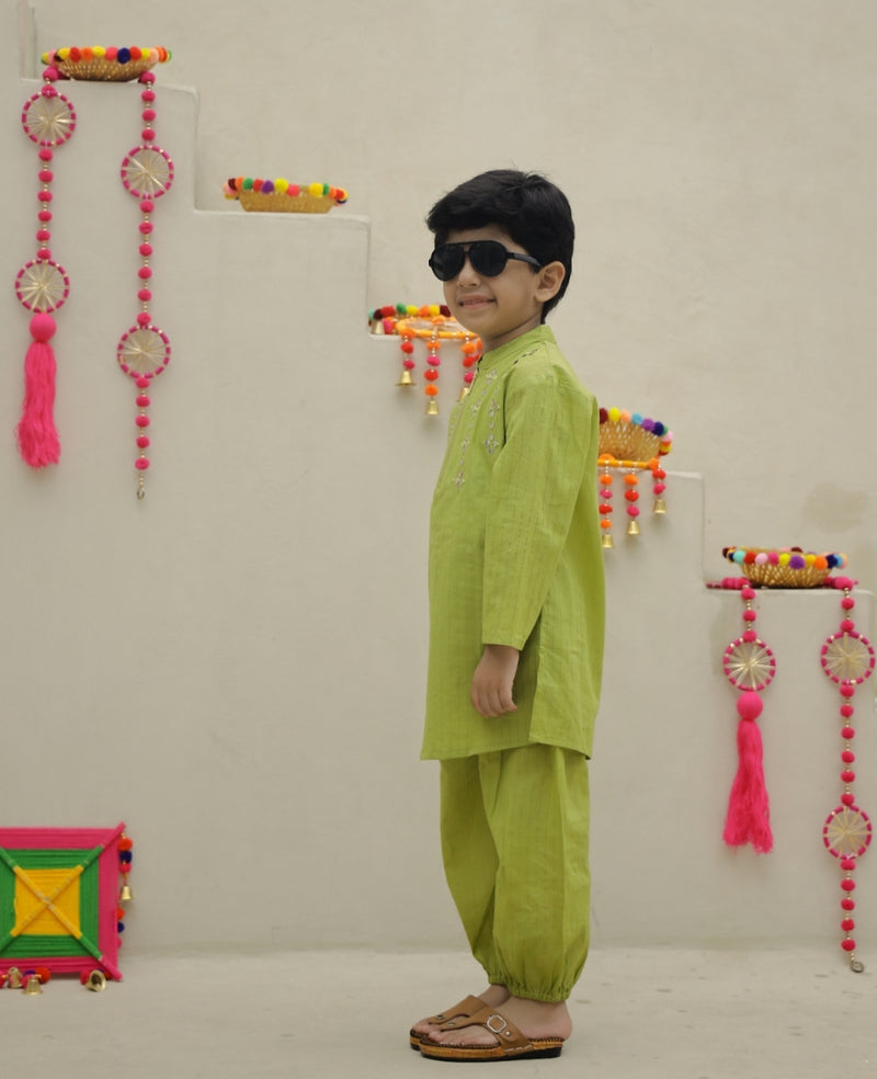 Shimmer Green Mirror Kurta Set