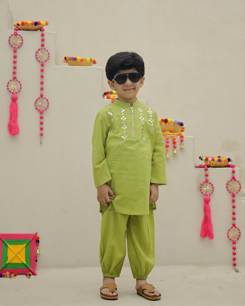 Shimmer Green Mirror Kurta Set