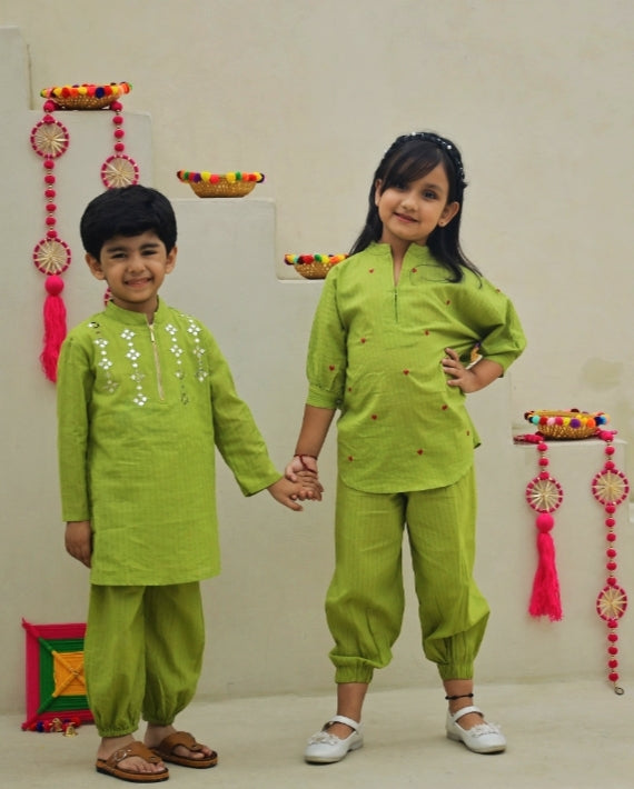 Green Lurex Sibling Set