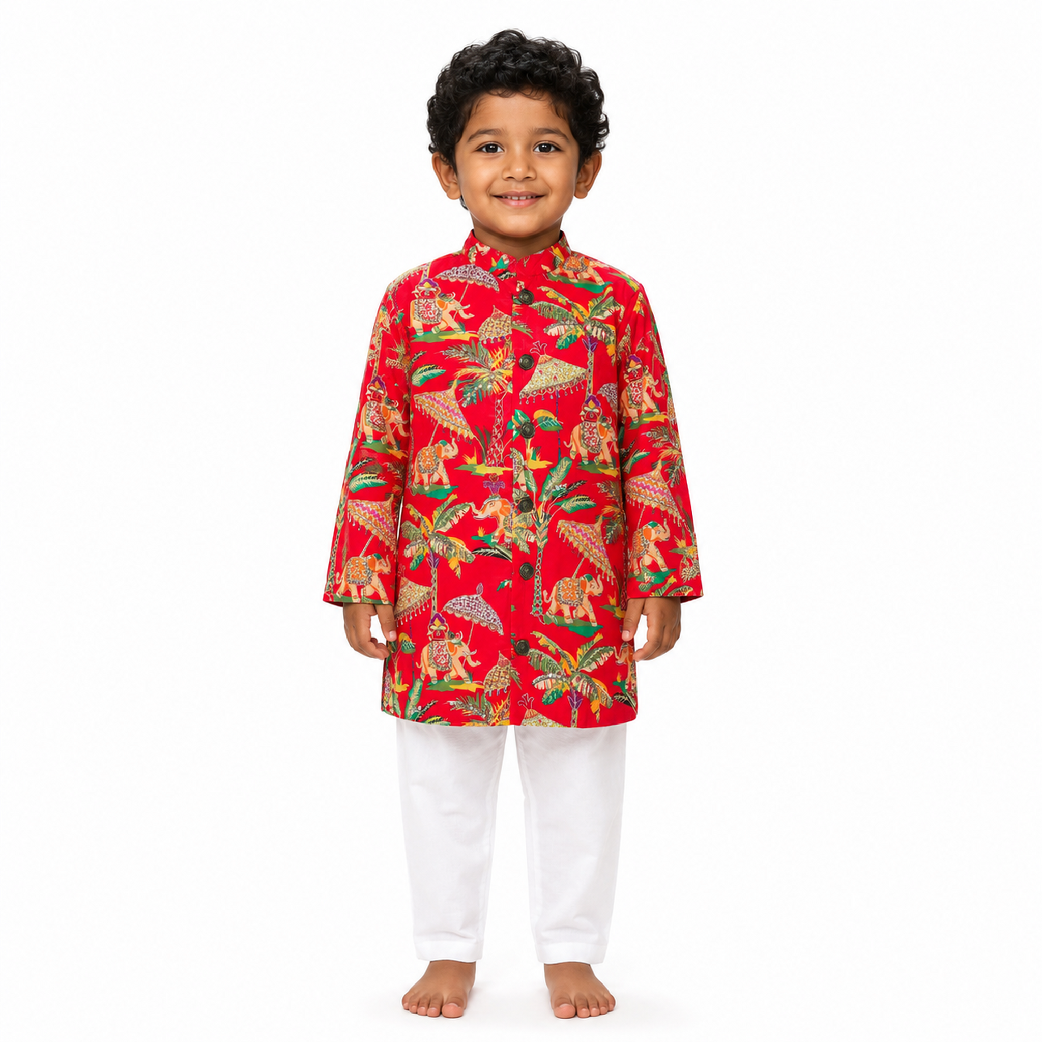 Red Celebration Print Kurta Pajama Set