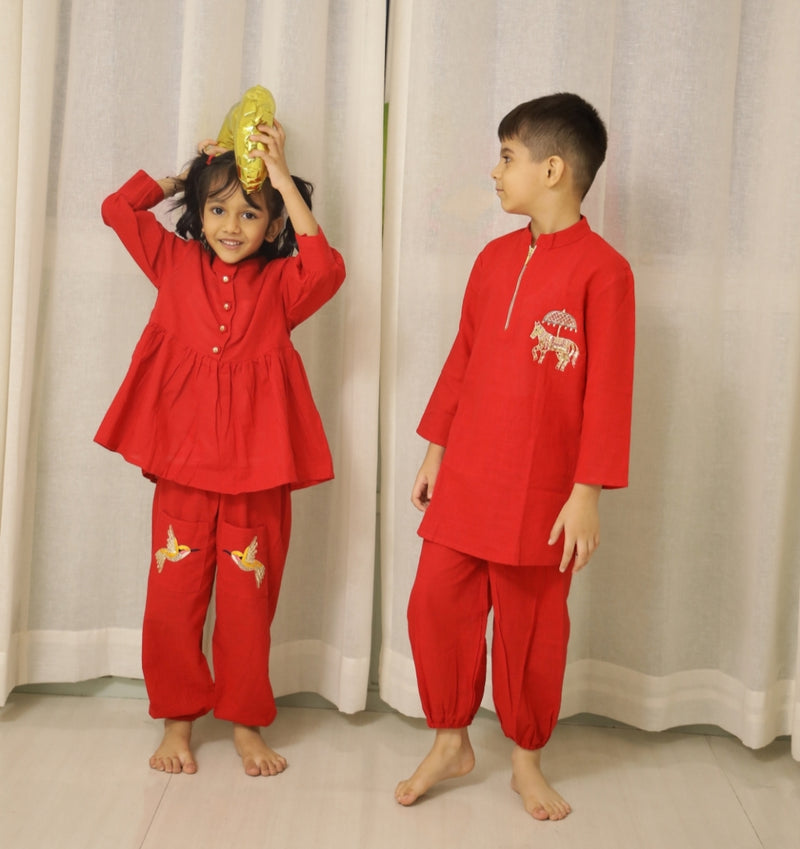 Festive Red Sibling Set