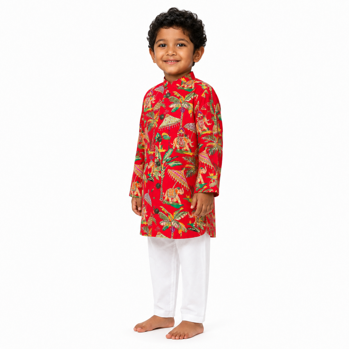 Red Celebration Print Kurta Pajama Set
