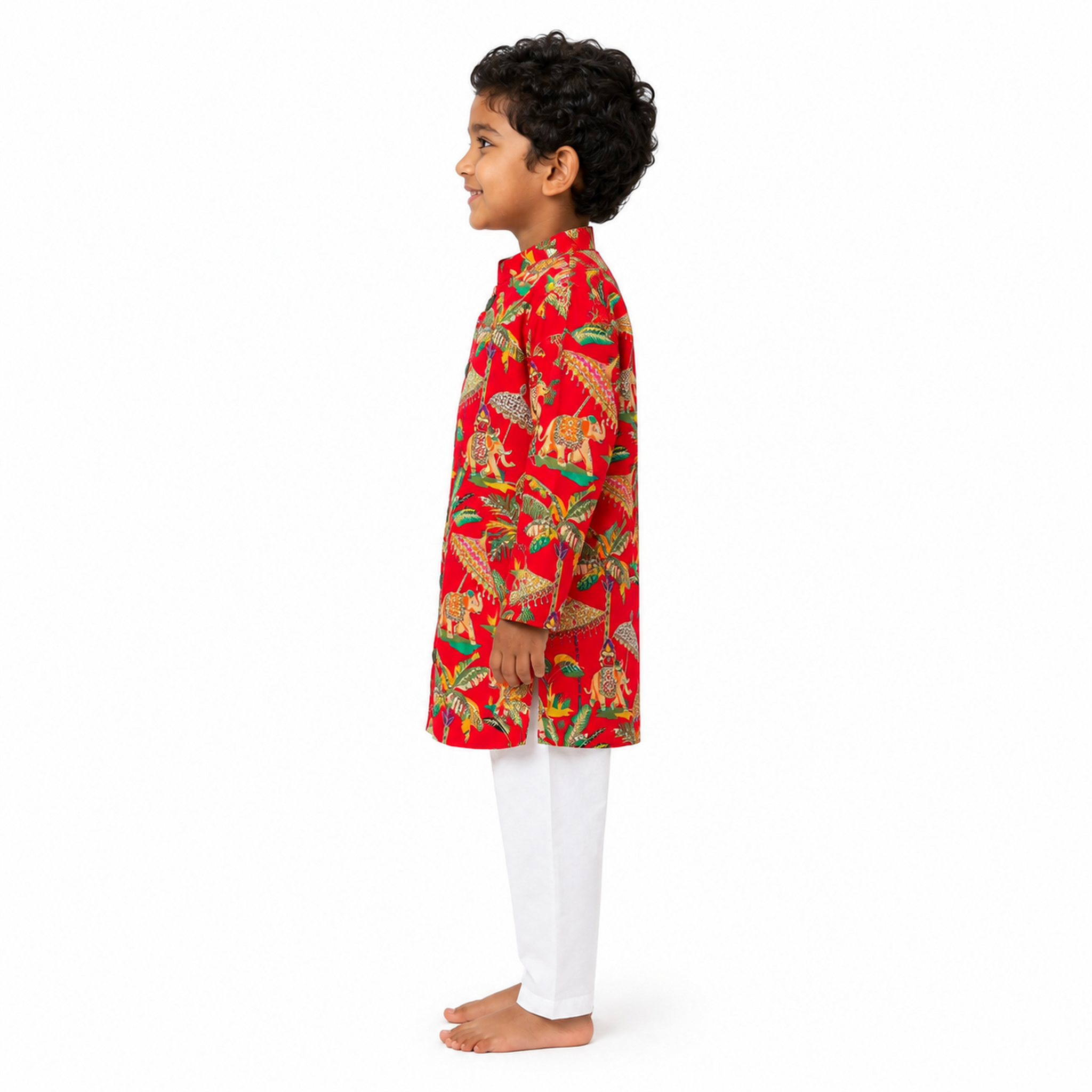 Red Celebration Print Kurta Pajama Set