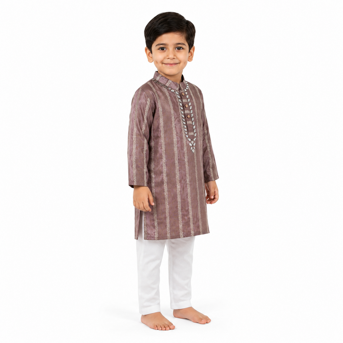 Mauve Striped Kurta Pajama Set