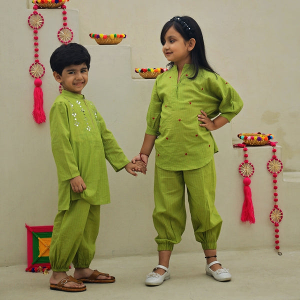 Green Lurex Sibling Set