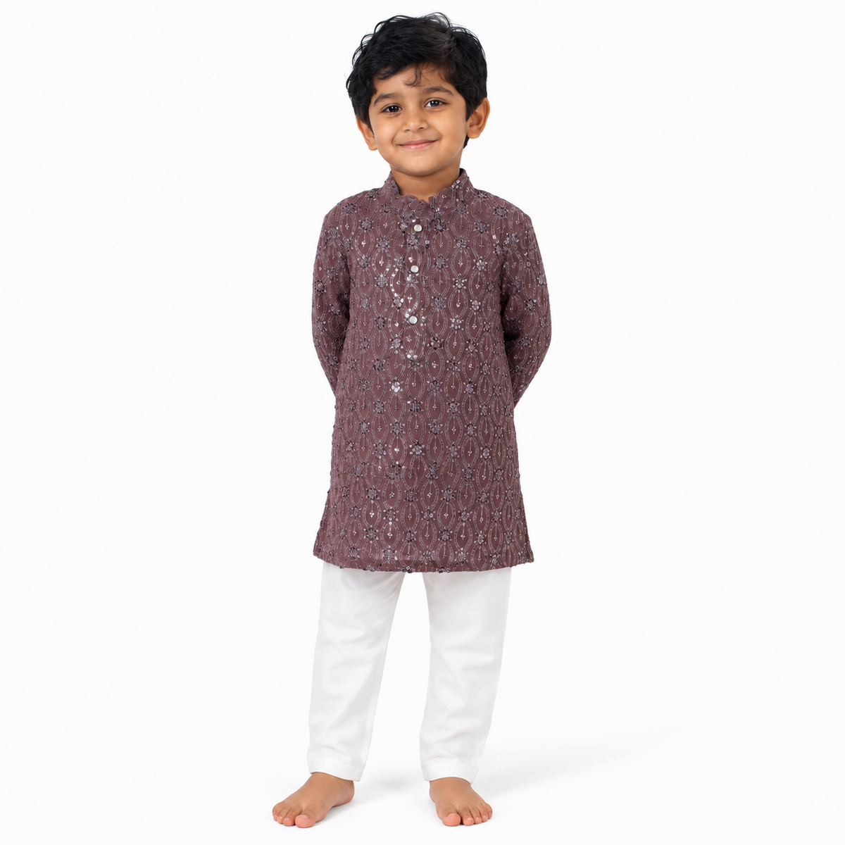 Mauve Embellished Kurta Pajama Set