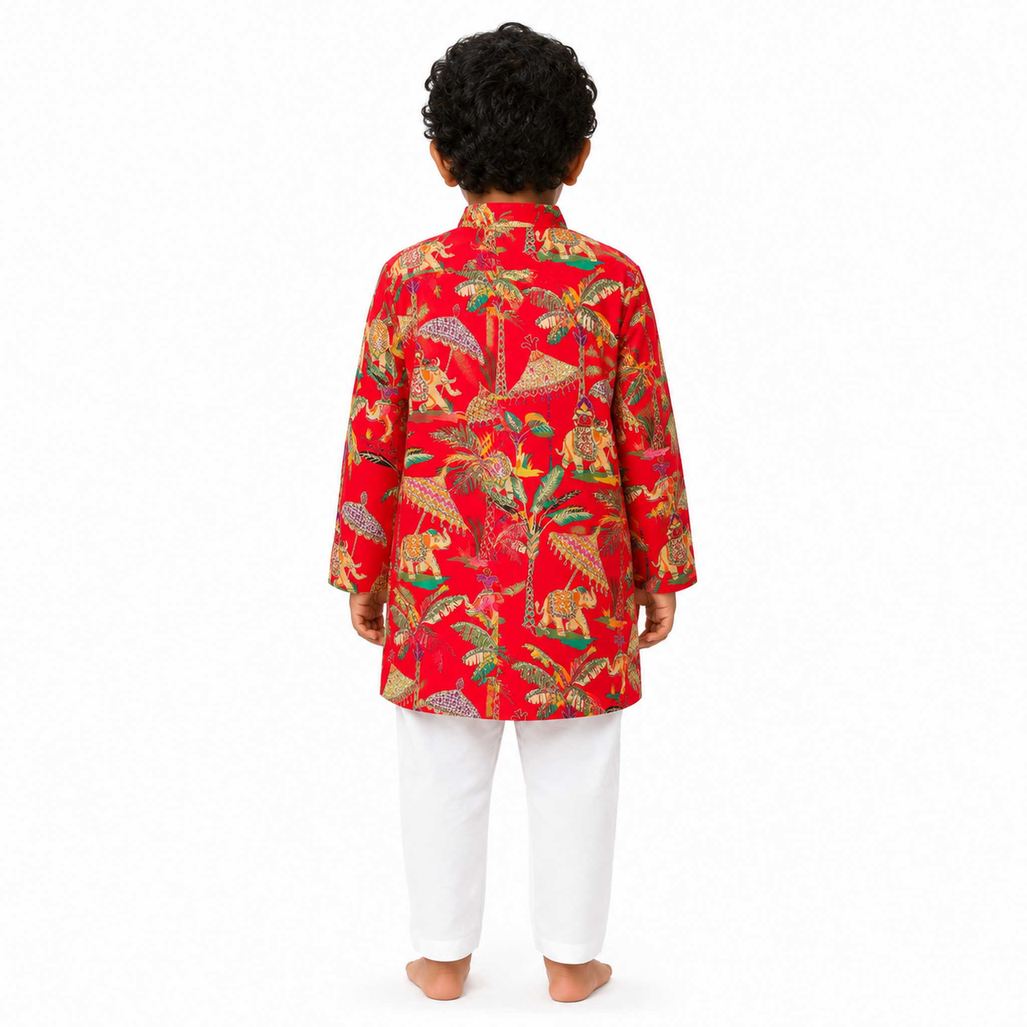 Red Celebration Print Kurta Pajama Set