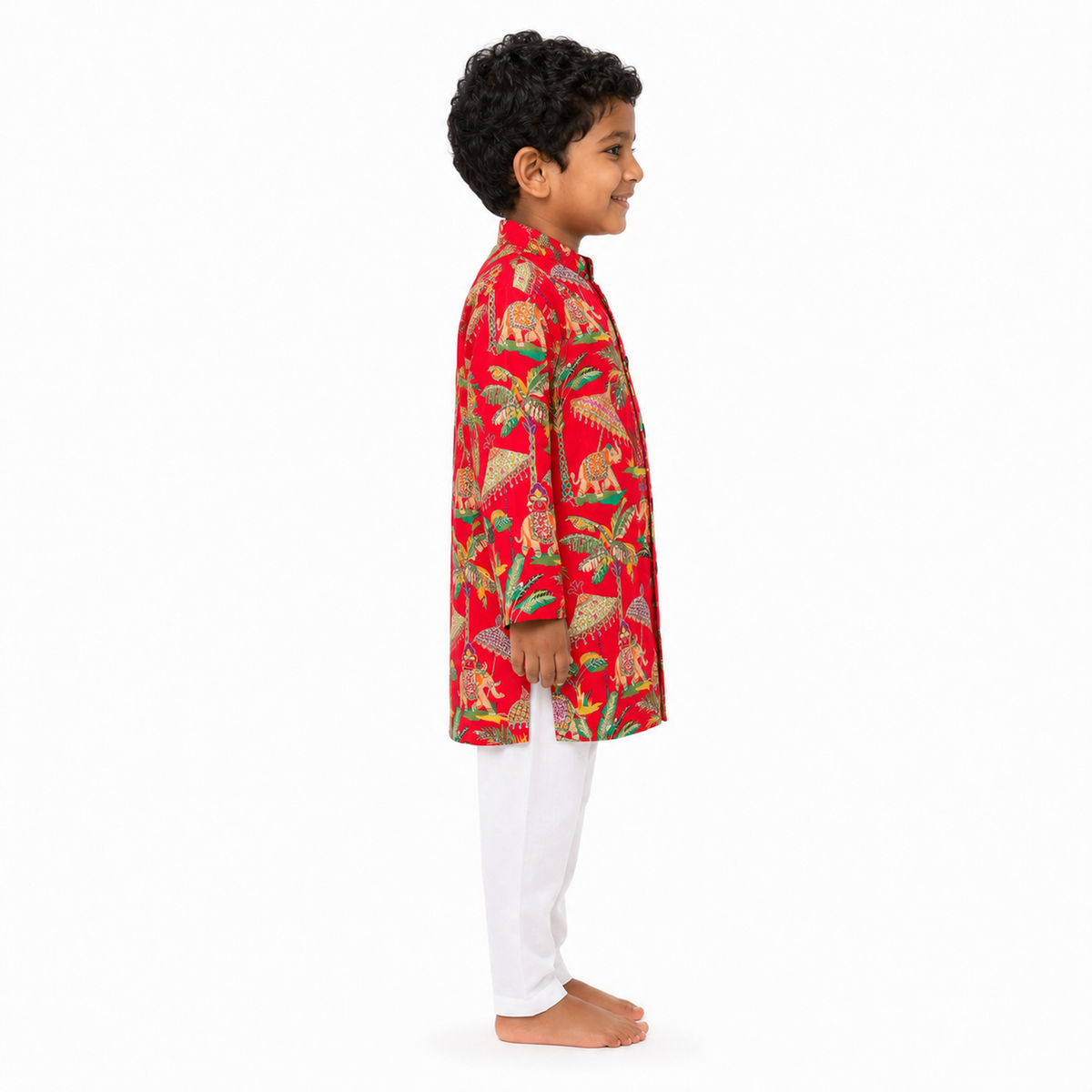 Red Celebration Print Kurta Pajama Set