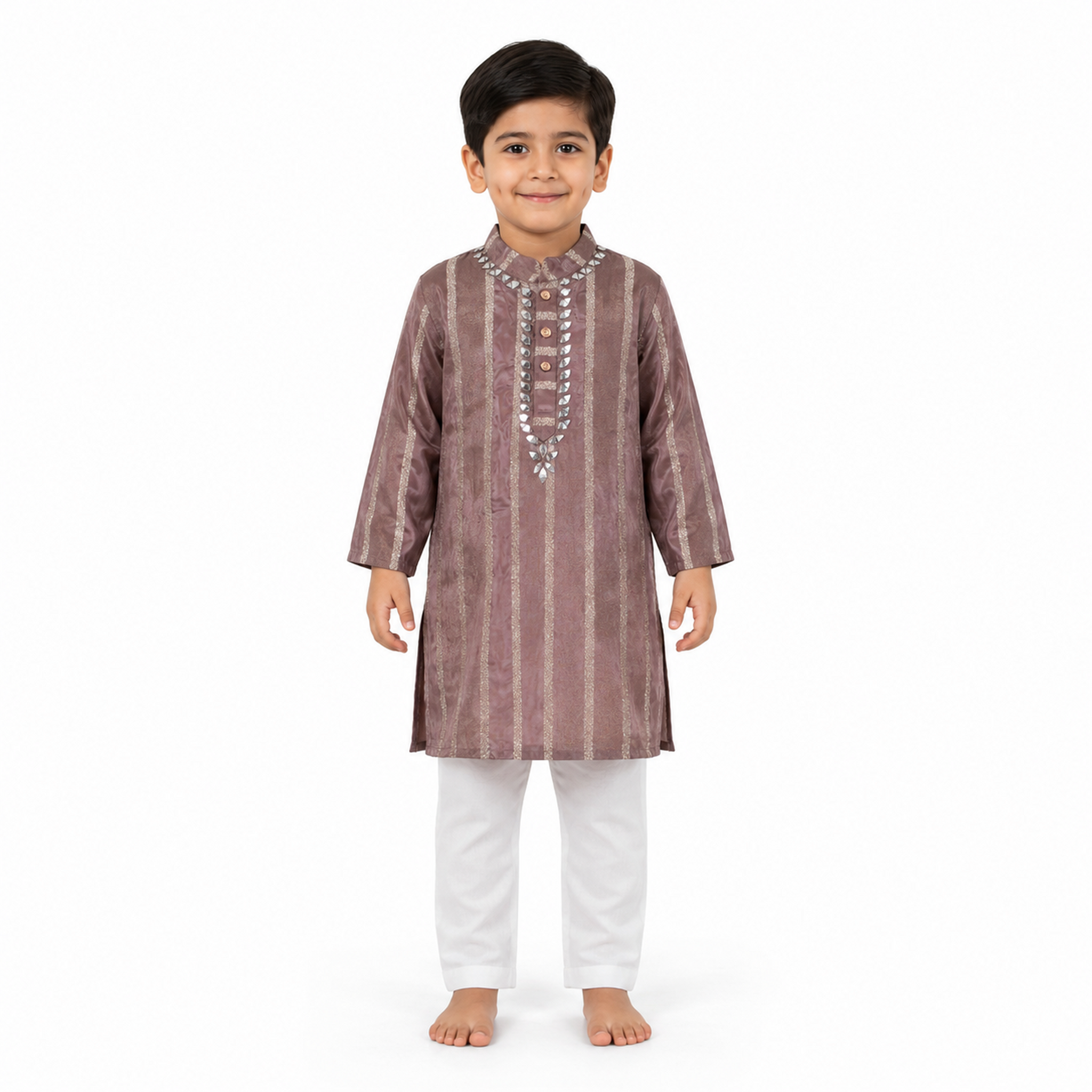 Mauve Striped Kurta Pajama Set