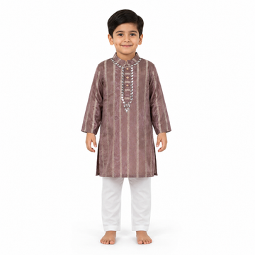 Mauve Striped Kurta Pajama Set