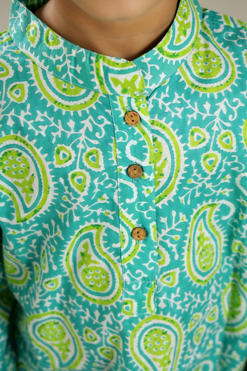 GREEN PAISLEY LONG KURTA