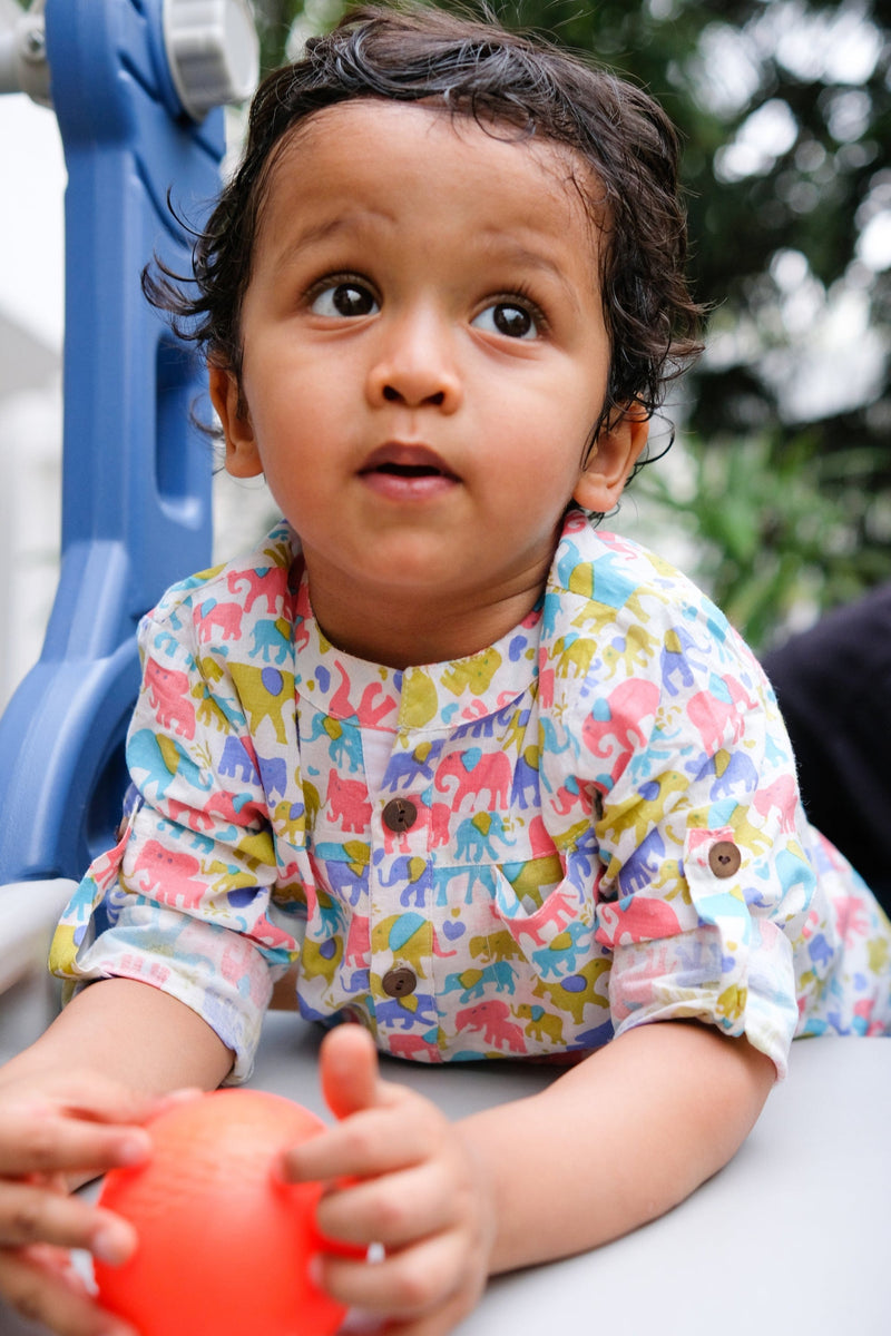 COLOURFUL ELEPHANT KURTA SHIRT