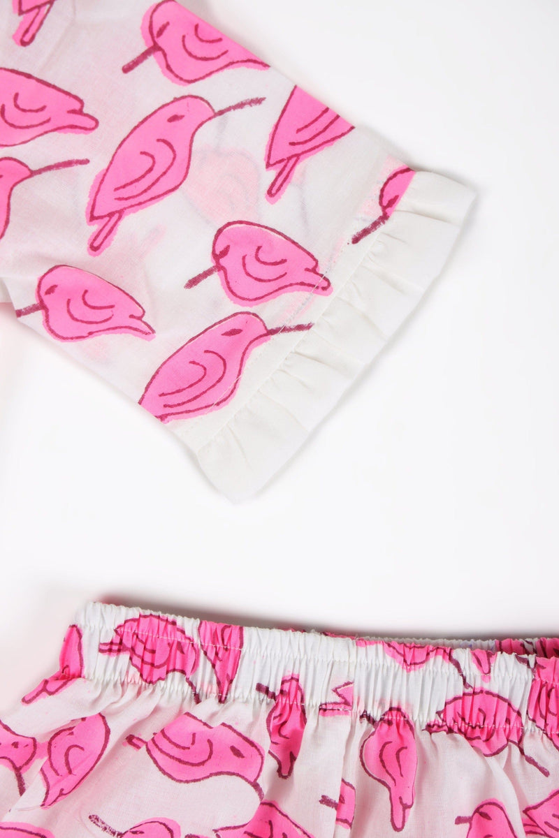 Pink Birdy Print (Block Print) Lounge wear