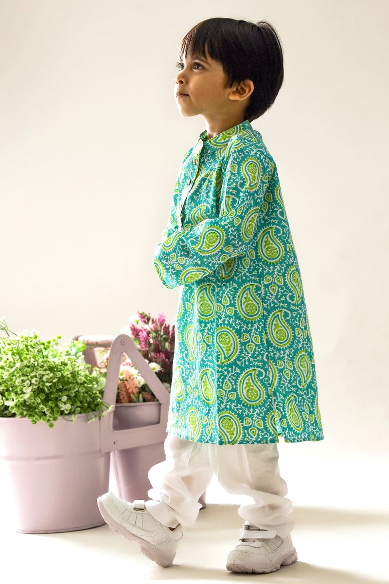 GREEN PAISLEY LONG KURTA