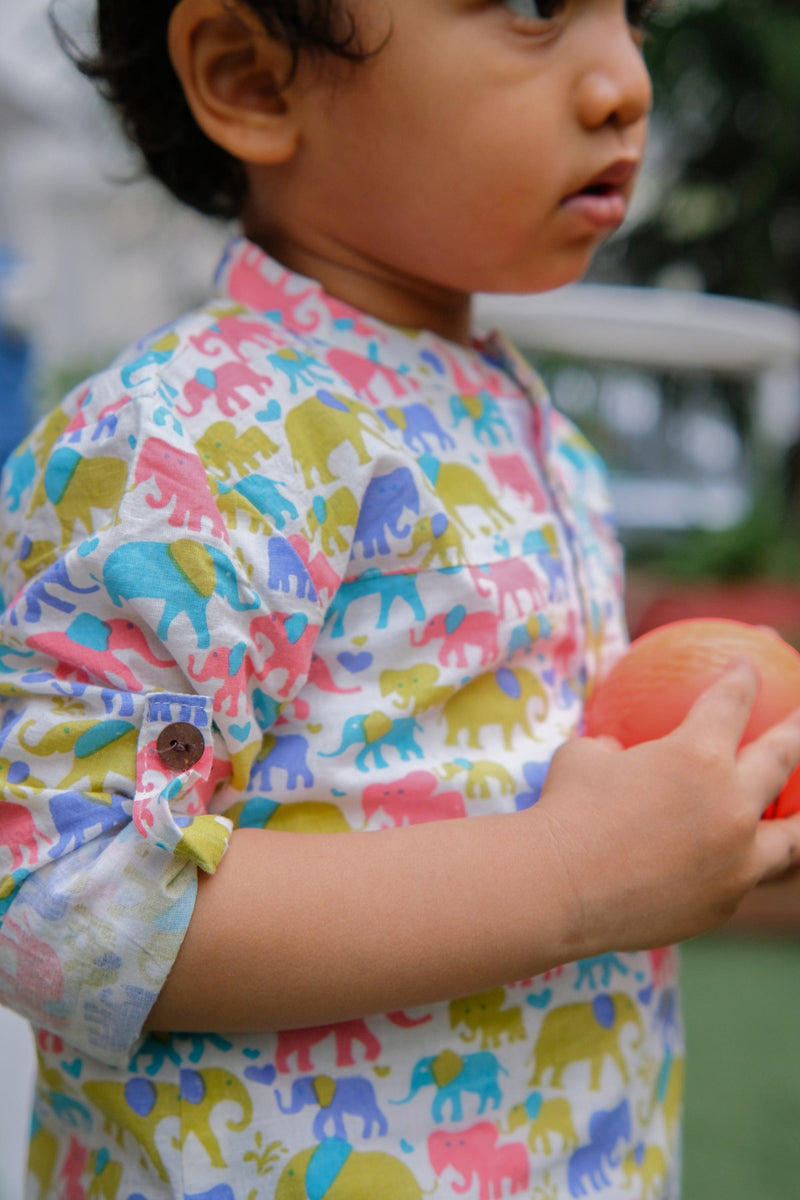 COLOURFUL ELEPHANT KURTA SHIRT