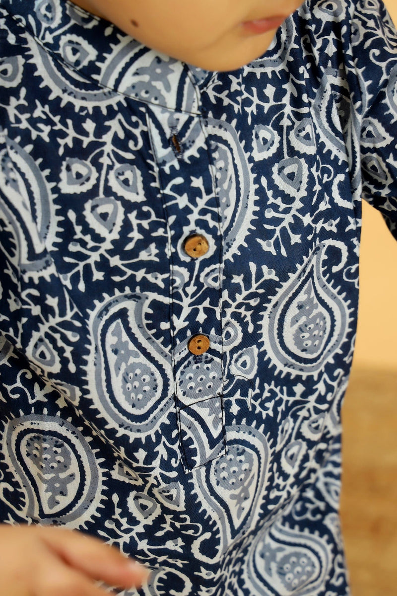 BLUE PAISLEY LONG KURTA