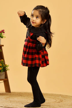 Black Red Checked Skirt Dungaree Set