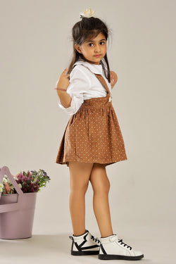 Brown Polka Dot Corduroy Skirt Dungaree Set