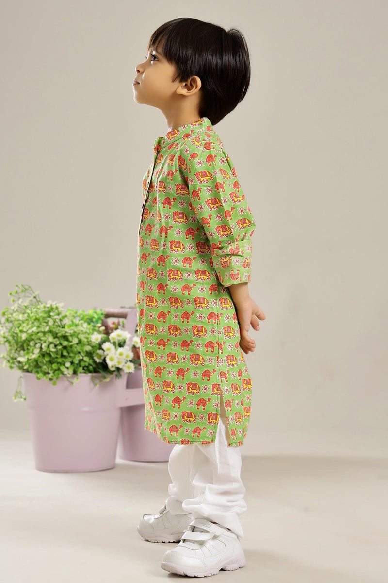 GREEN ETHNIC CAMEL ELEPHANT LONG KURTA